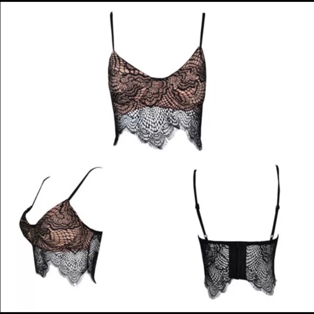 Black lace crop top bralette